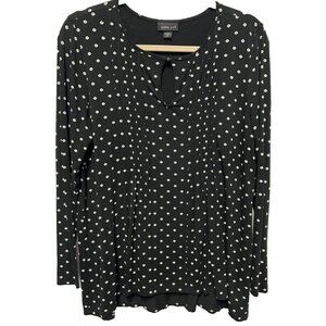 J. Jill Top Womens Medium Petite Floral Black Ditsy Keyhole Long Sleeve Wearever